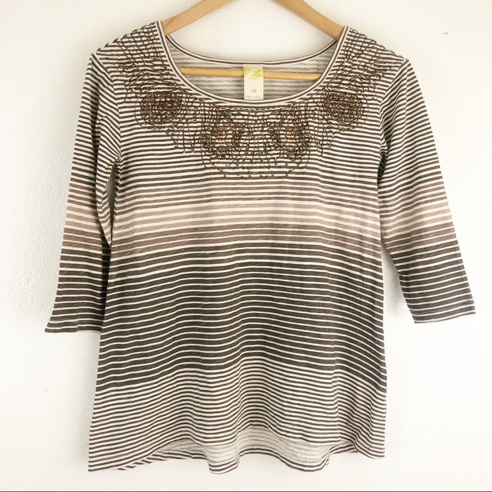 Anthropologie striped beaded arround neck neutral brown size XS. New with tags